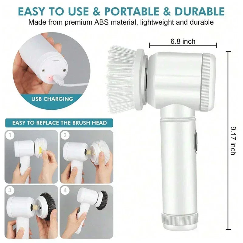 Cordless Electric Spin Scrubber – Rechargeable Bathroom Cleaning Brush with 5 Brush Heads