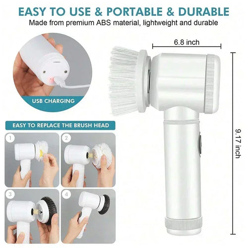 Cordless Electric Spin Scrubber – Rechargeable Bathroom Cleaning Brush with 5 Brush Heads